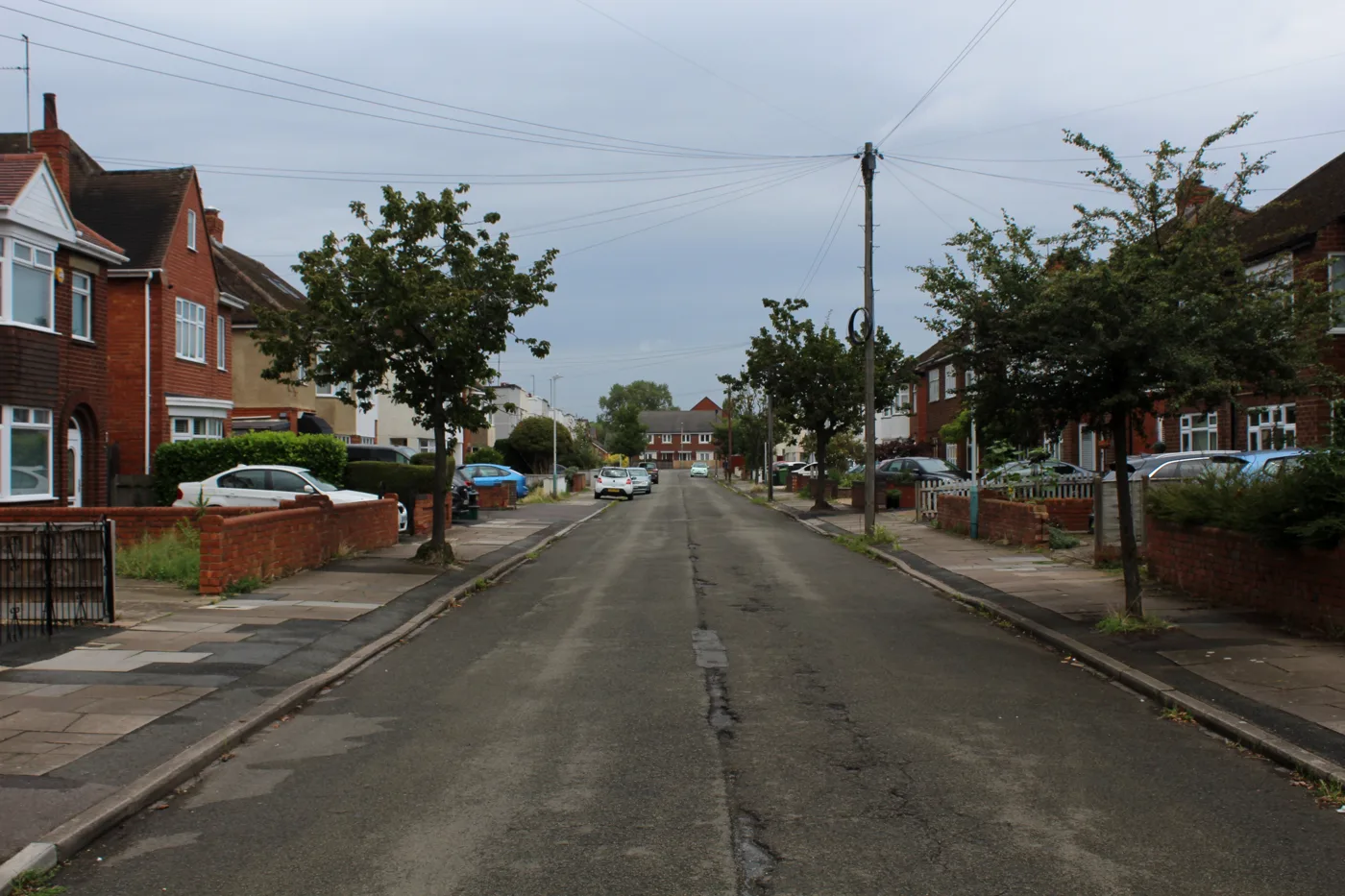 Arle Drive, Cheltenham, with a green wheelie bin out on the pavement